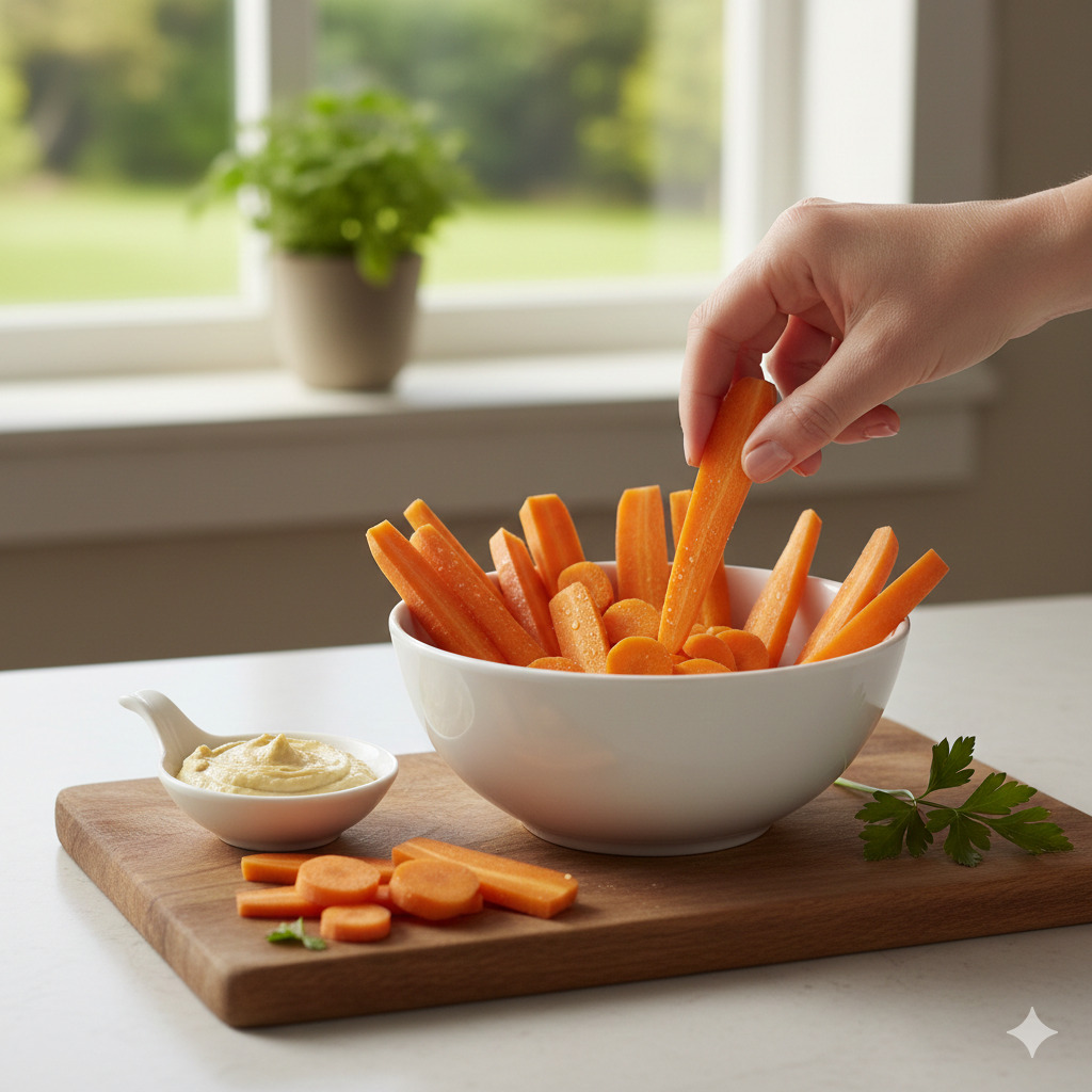 తాజా క్యారెట్ ముక్కలు సర్వింగ్