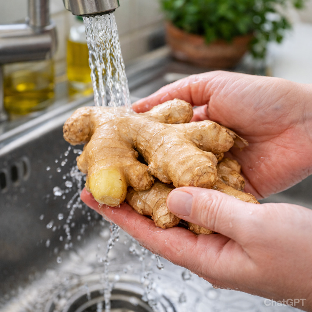 Washing ginger