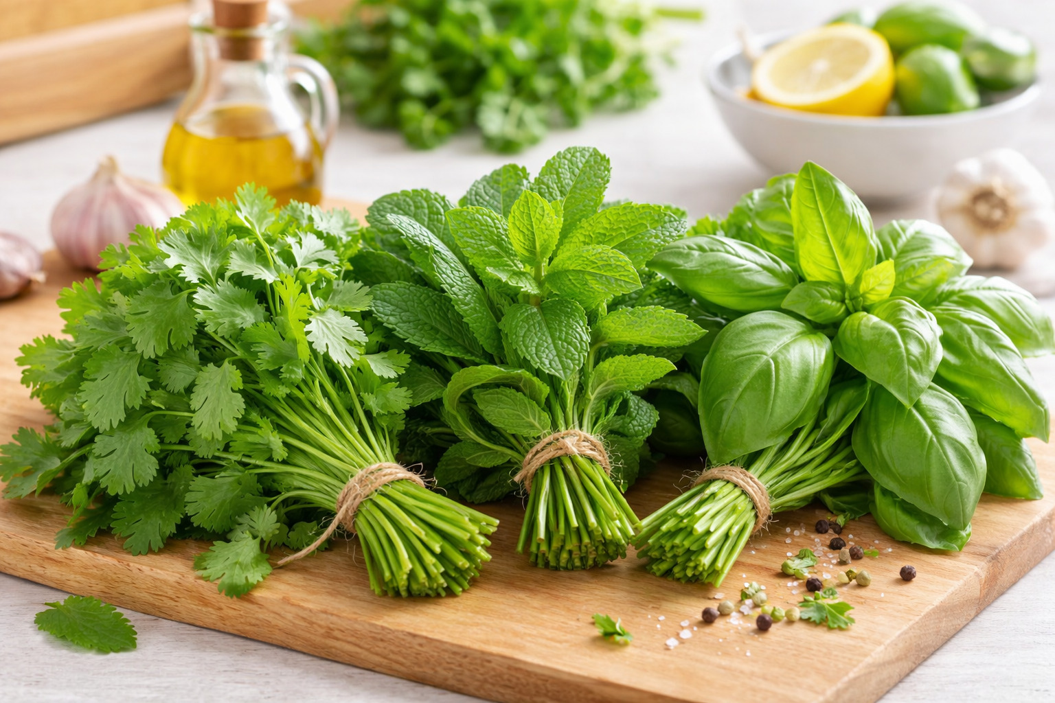 తాజా కొత్తిమీర పుదీనా ఆకులు