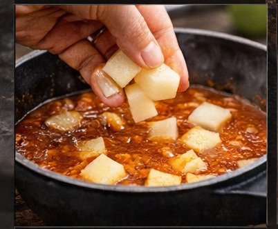 ఉప్పు ఎక్కువైన కర్రీలో బంగాళాదుంప ముక్కలు వేయడం