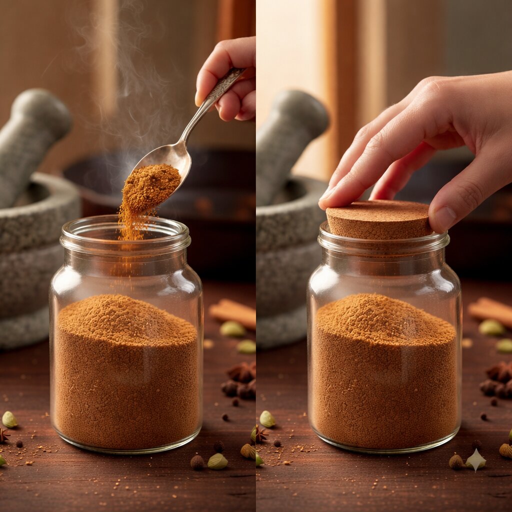 గాలి రాని డబ్బాలో మసాలా పొడి నిల్వ చేసే విధానం