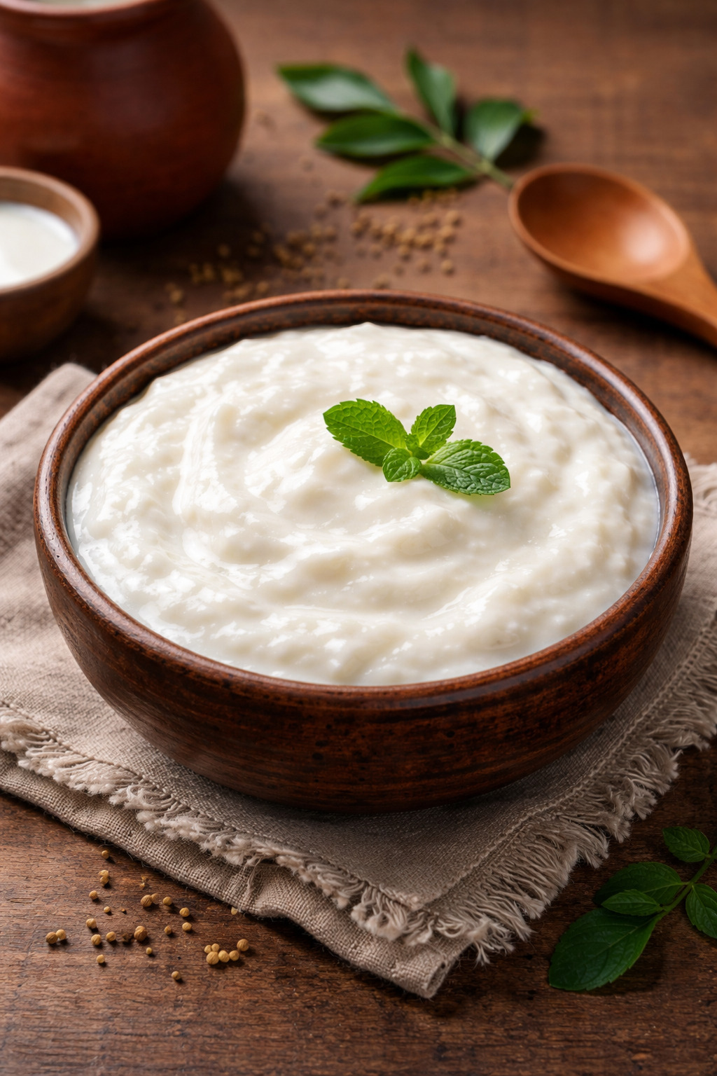 స్మూత్ మరియు గట్టిగా సెట్టైన ఇంటి తయారు పెరుగు గిన్నెలో