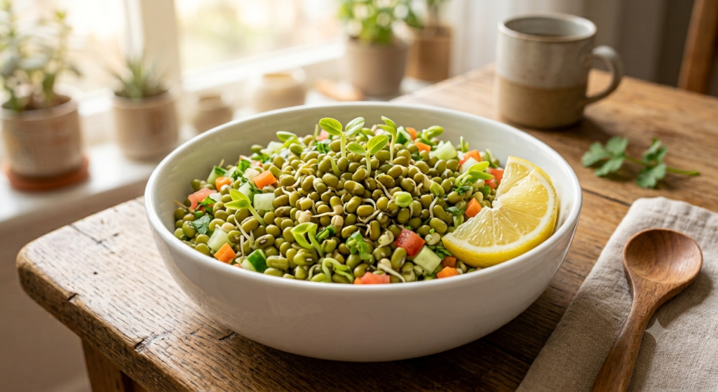 కూరగాయలతో ఆరోగ్యకరమైన sprouts salad