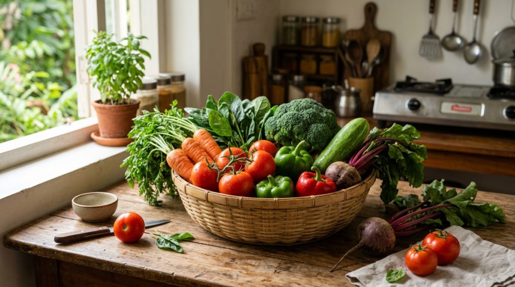 Organic Vegetables in an Indian kitchen