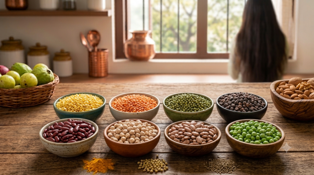 జుట్టు ఆరోగ్యానికి plant protein అందించే పప్పులు మరియు beans