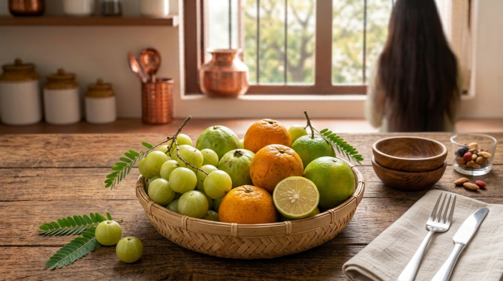 జుట్టు ఆరోగ్యానికి vitamin C అందించే ఆమ్లా మరియు పండ్లు